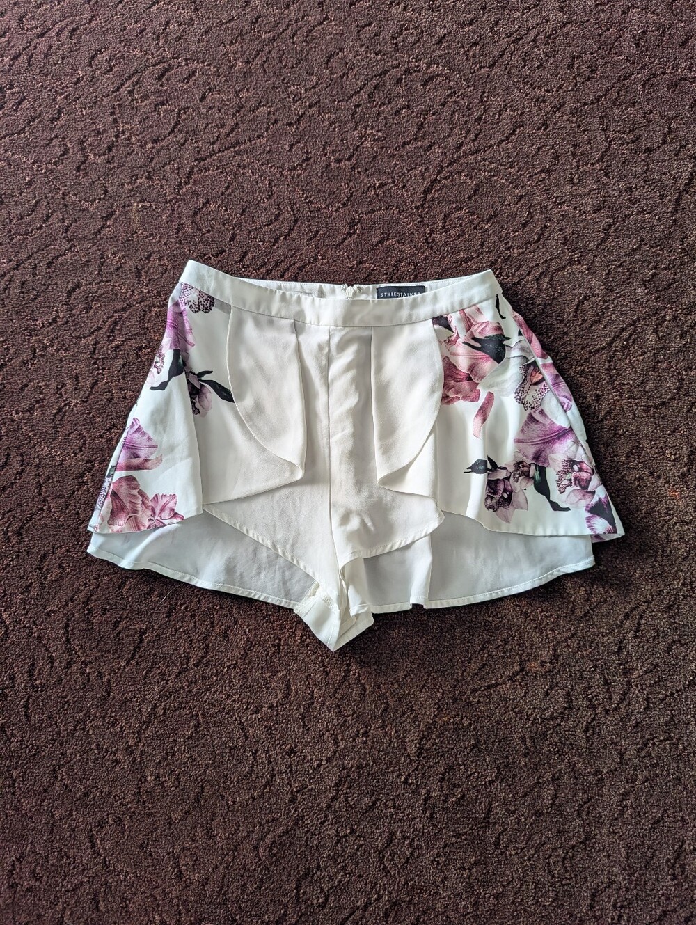 Stylestalker White Floral Flutter Skort with Pink and Purple Blooms
